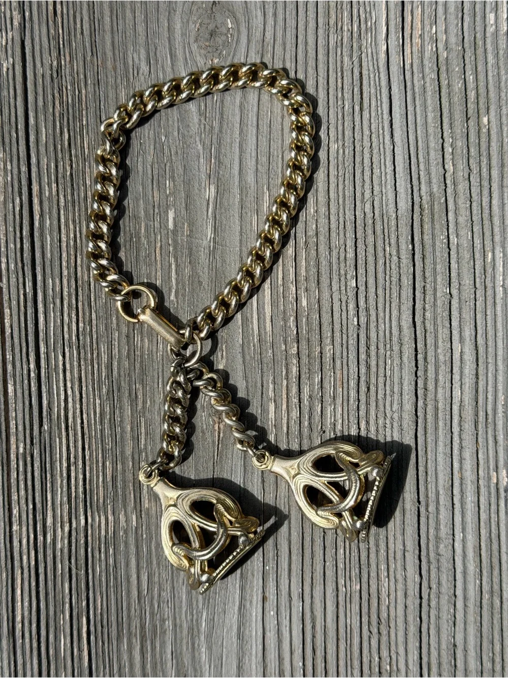 VTG 50s 60s Gold-Tone Double Tassel Watch Fob Chain Charm Bracelet (Napier?)